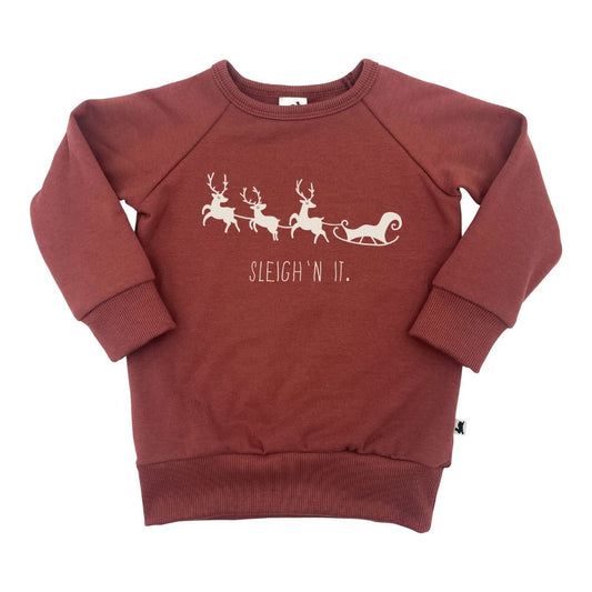 BABY/KID'S/YOUTH BAMBOO/COTTON FLEECE-LINED 'SLEIGH N' IT' PULLOVER | BURGUNDY