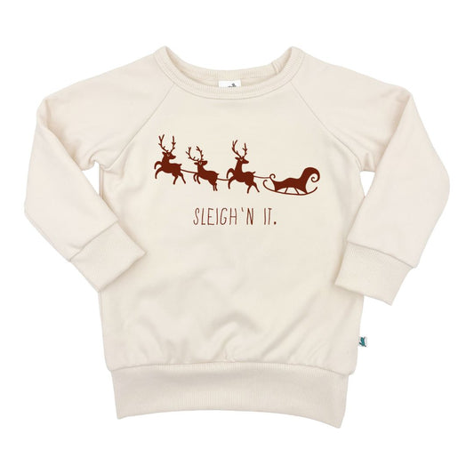 BABY/KID'S/YOUTH BAMBOO/COTTON FLEECE-LINED 'SLEIGH N' IT' PULLOVER CREAM| C